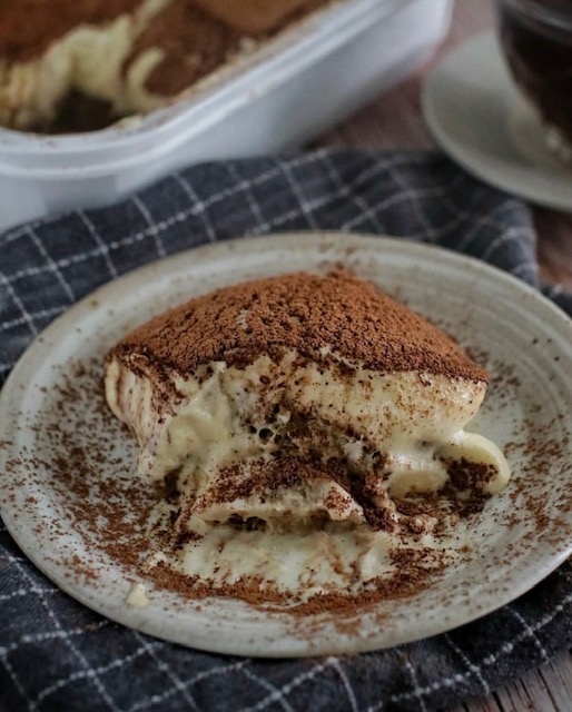Closeup of Mascarpone Cake By Benassi slice showing layers